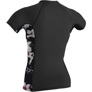 O'Neill Womens Side Print Short Sleeve Rash Vest BLACK 5058S